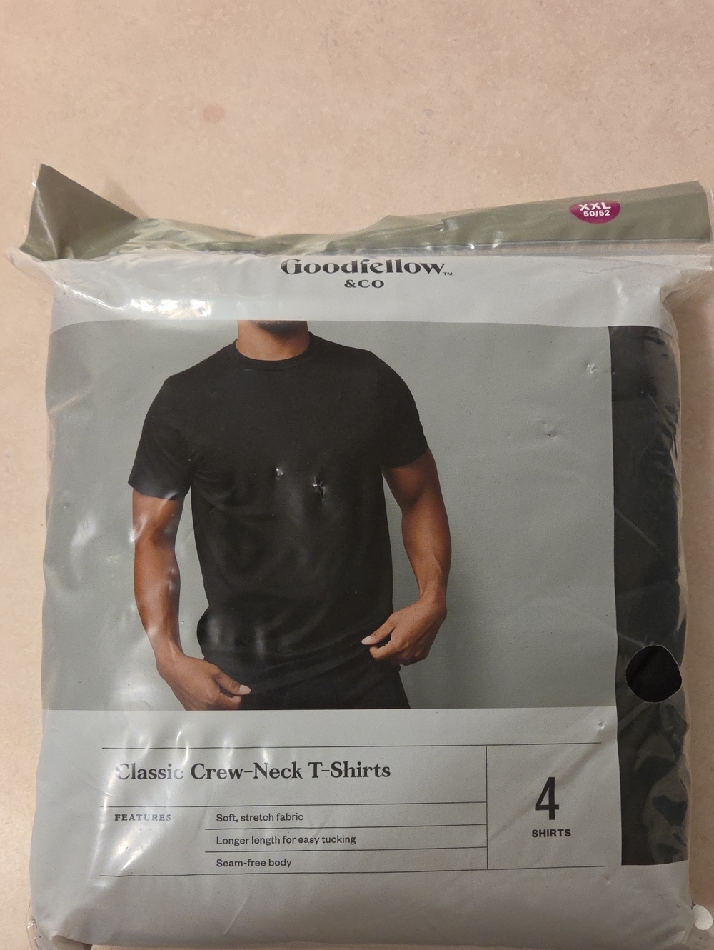 Goodfellow Men’s Classic Crew-Neck Cotton T-Shirts - Black (4 Pack) Size XXL New